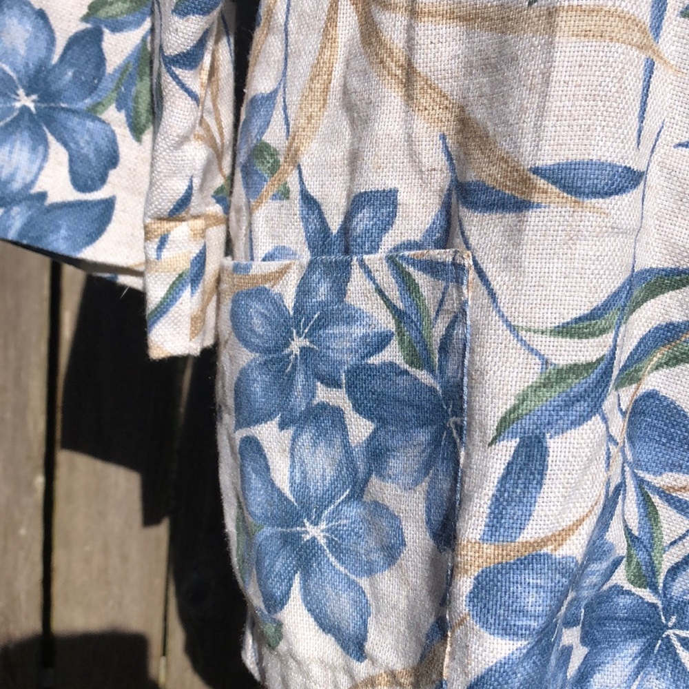 Vintage Floral Print Blazer / Cream & Blue/ Linen - Picture 4 of 11